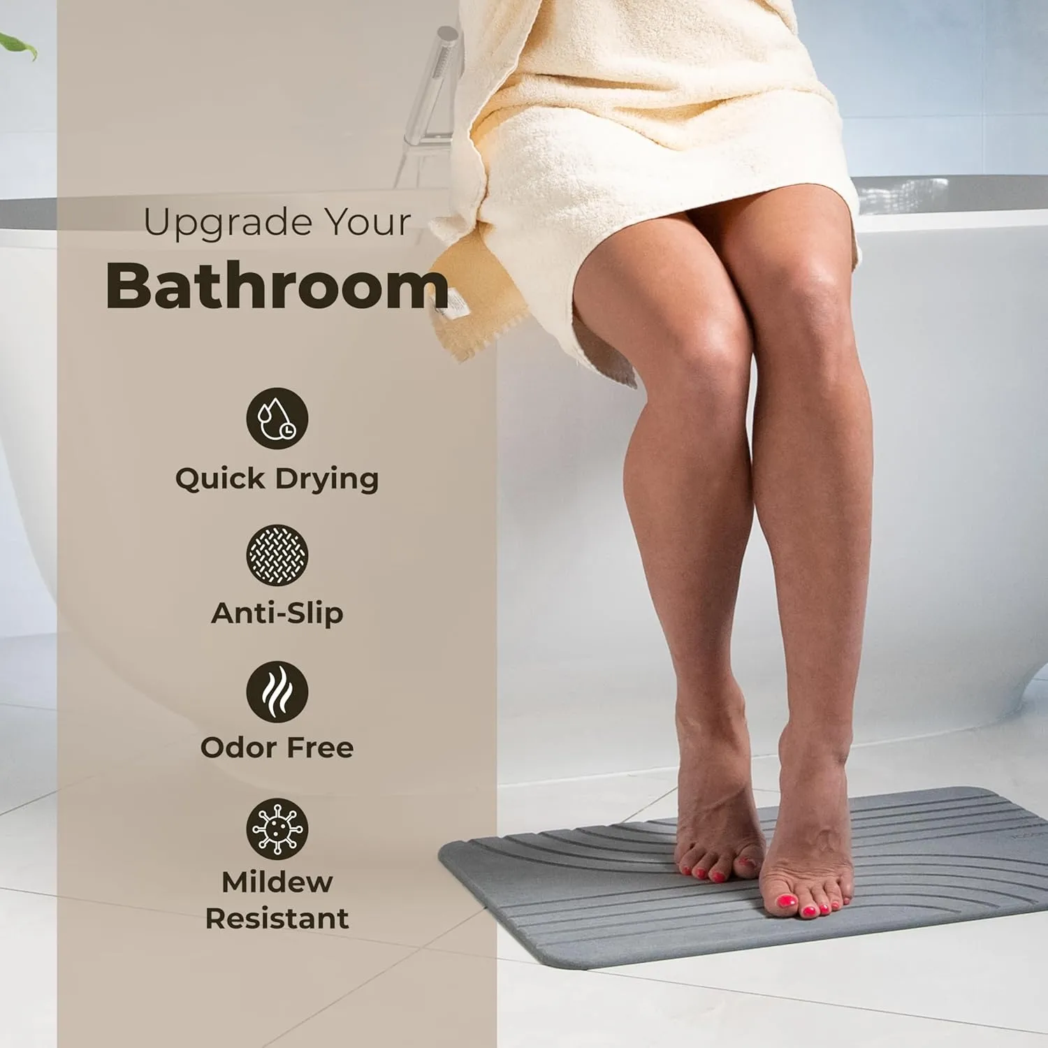 Stone Bath Mat, Diatomaceous Earth Non-Slip Stone Shower Mat - Quick Drying Absorbent Bath Mats for Bathroom - Elegant & Modern Design, Easy to Clean (23.5 x 15)