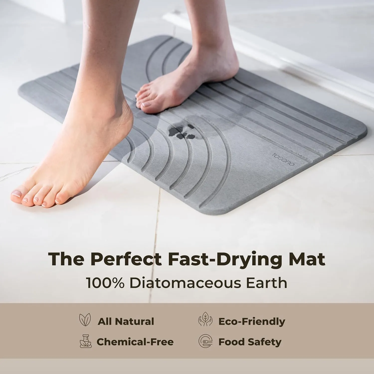 Stone Bath Mat, Diatomaceous Earth Non-Slip Stone Shower Mat - Quick Drying Absorbent Bath Mats for Bathroom - Elegant & Modern Design, Easy to Clean (23.5 x 15)