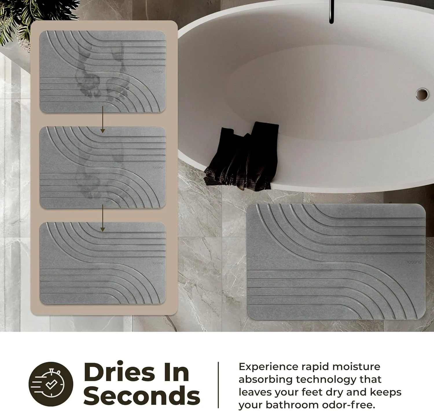 Stone Bath Mat, Diatomaceous Earth Non-Slip Stone Shower Mat - Quick Drying Absorbent Bath Mats for Bathroom - Elegant & Modern Design, Easy to Clean (23.5 x 15)