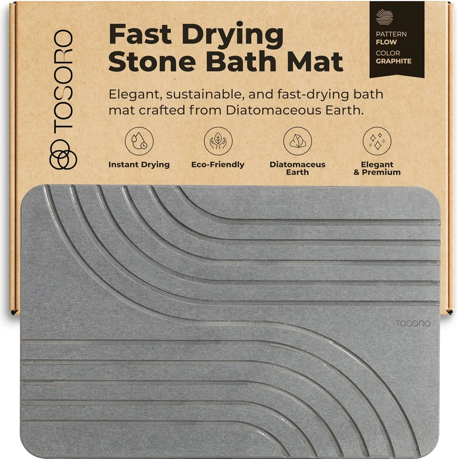 Stone Bath Mat, Diatomaceous Earth Non-Slip Stone Shower Mat - Quick Drying Absorbent Bath Mats for Bathroom - Elegant & Modern Design, Easy to Clean (23.5 x 15)