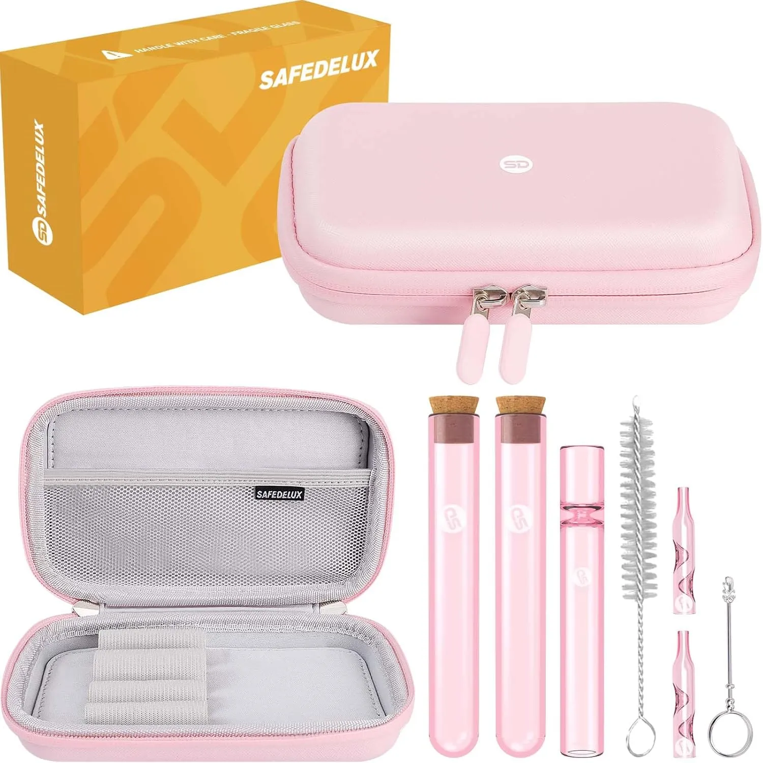 Storage Bag Set with Waterproof Airtight Zippers, Carbon Lining Storage Bag Durable Organizer Case Set Great for Travel (Pink)