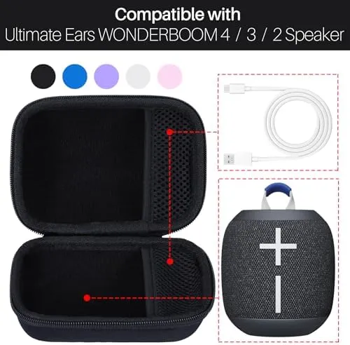 Storage Case Compatible with Ultimate Ears UE WONDERBOOM 4 3 2 Portable Waterproof Speaker (Black Case)