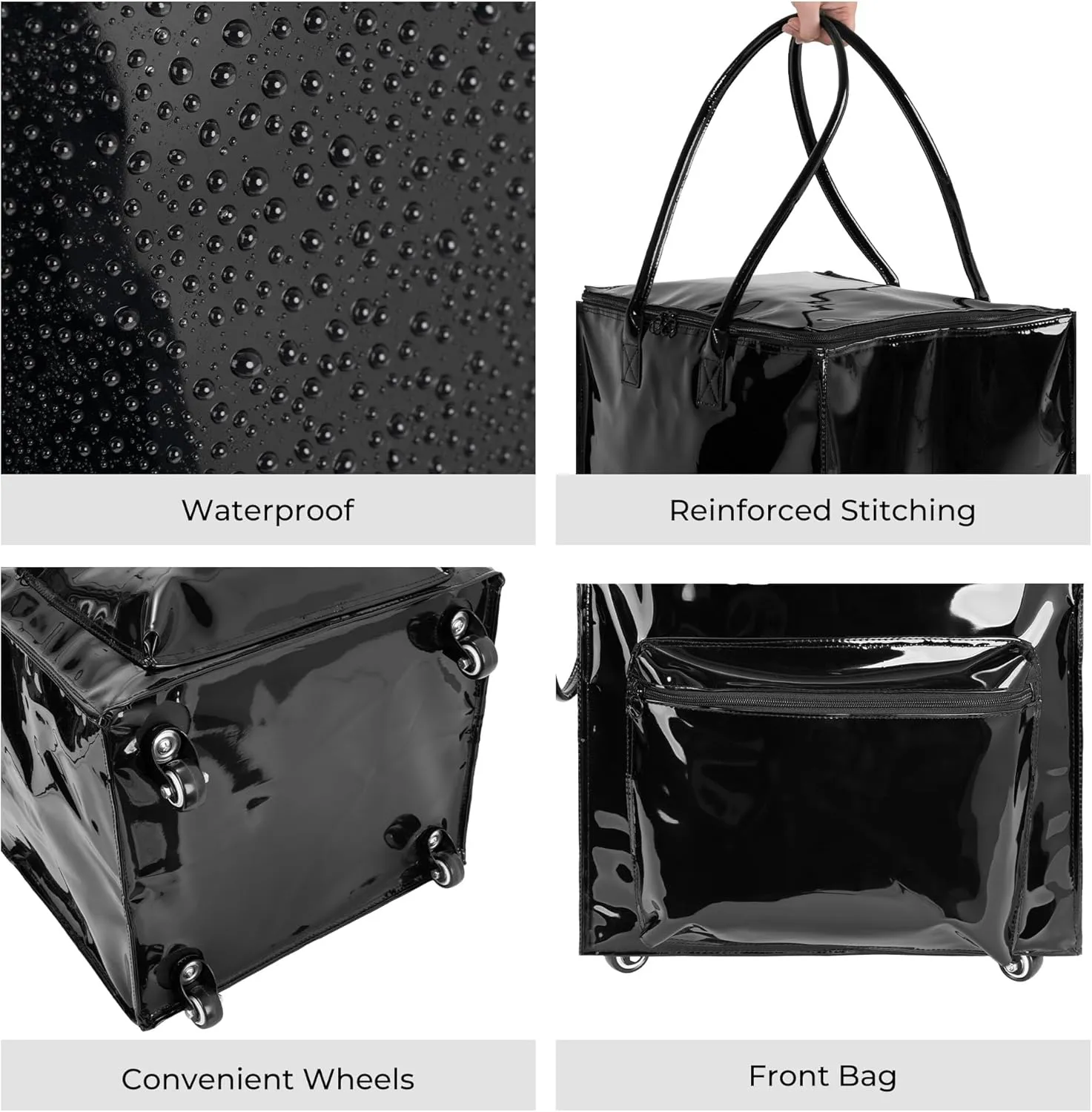 StorageWorks Grocery Cart on Wheels, Zipper Closure Rolling Bag, Shopping Trolley Carries Up to 44 lb, Rolling Tote Bag with Handles, Black, 72L, Medium