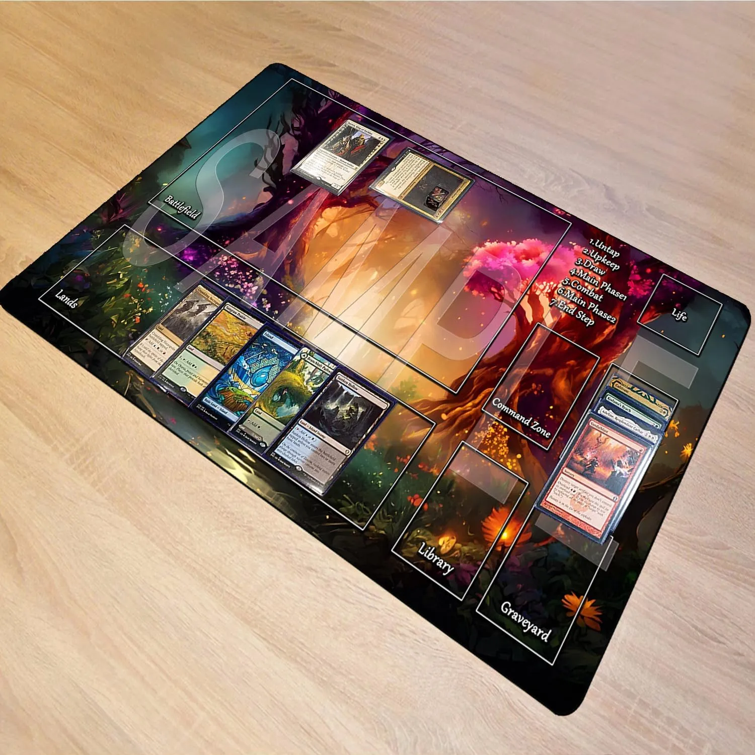 STORKY MTG Playmats, Landscape Board Game Mat with Storage Bag Mouse Pad for MTG DTCG CCG RPG Trading Card MTG Playing Mat with Zones Smooth Rubber Surface Battle 24 x 14 inches