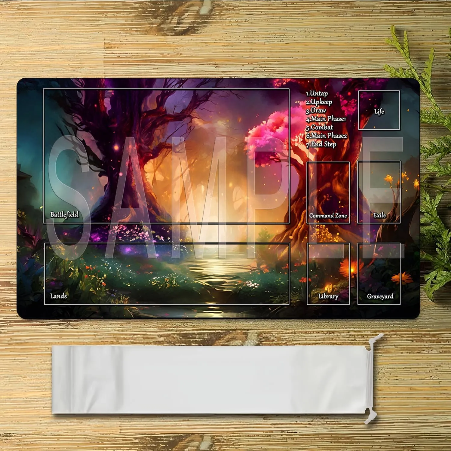 STORKY MTG Playmats, Landscape Board Game Mat with Storage Bag Mouse Pad for MTG DTCG CCG RPG Trading Card MTG Playing Mat with Zones Smooth Rubber Surface Battle 24 x 14 inches
