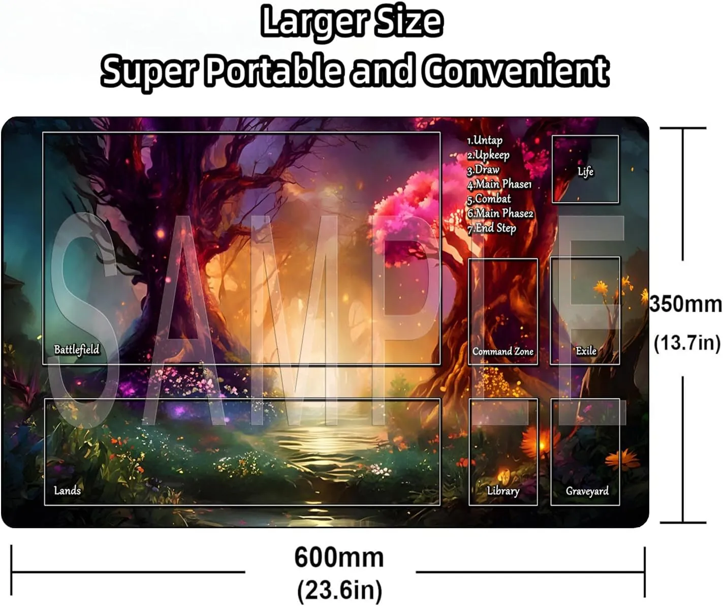 STORKY MTG Playmats, Landscape Board Game Mat with Storage Bag Mouse Pad for MTG DTCG CCG RPG Trading Card MTG Playing Mat with Zones Smooth Rubber Surface Battle 24 x 14 inches