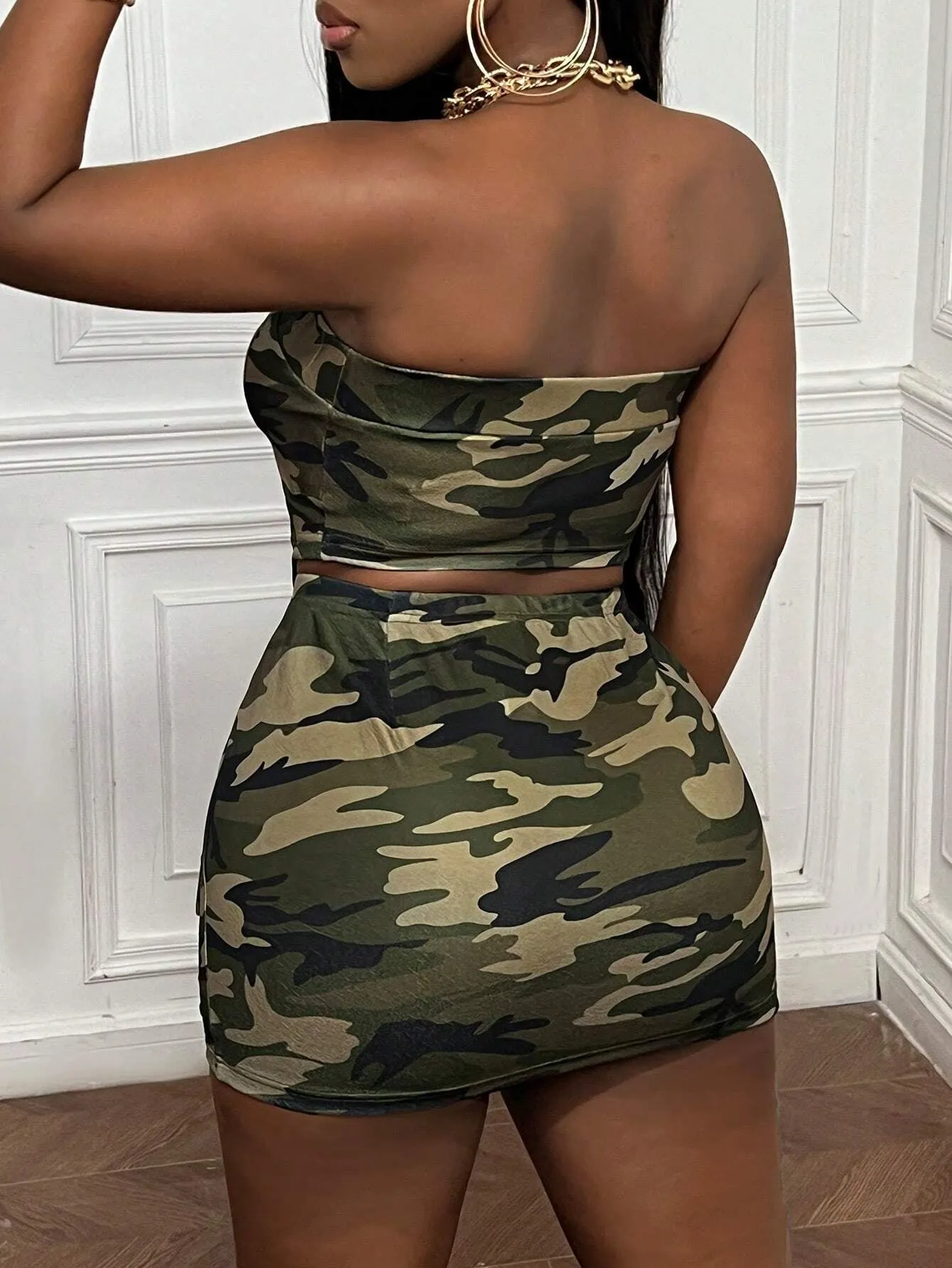 Street Style Camo Top and High-Waist Large Pocket Mini Skirt | Camo Set