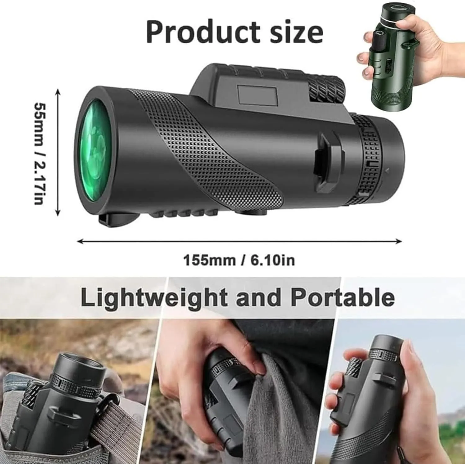 Stscope360 Monocular Telescope - 12x50 High Power BAK4 Prism with Phone Adapter, Waterproof HD Monocular for Bird Watching, Stargazing & Travel(10x42,Green)
