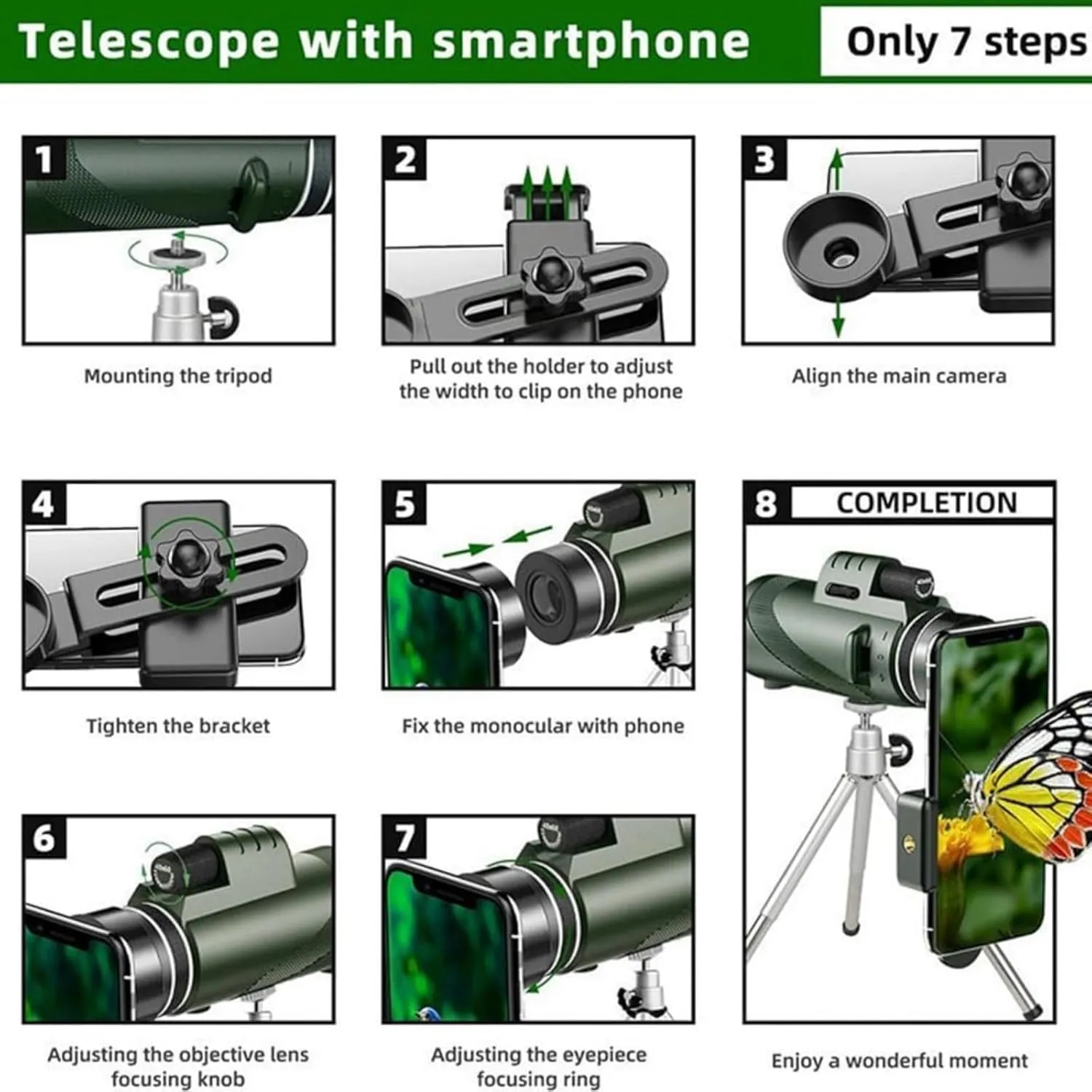 Stscope360 Monocular Telescope - 12x50 High Power BAK4 Prism with Phone Adapter, Waterproof HD Monocular for Bird Watching, Stargazing & Travel(10x42,Green)