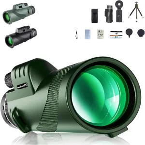 Stscope360 Monocular Telescope - 12x50 High Power BAK4 Prism with Phone Adapter, Waterproof HD Monocular for Bird Watching, Stargazing & Travel(10x42,Green)