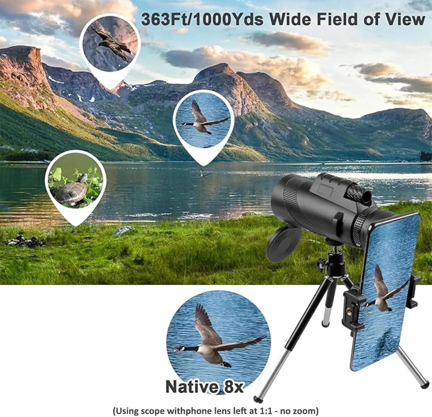 Stscope360 Monocular Telescope - 12x50 High Power BAK4 Prism with Phone Adapter, Waterproof HD Monocular for Bird Watching, Stargazing & Travel(10x42,Green)