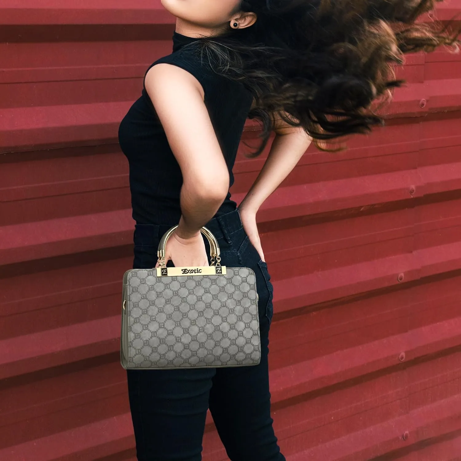 Studded Check Box Pattern handbag for women