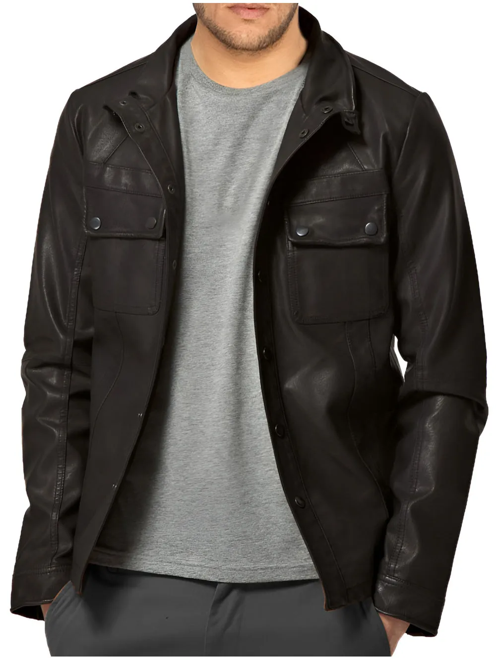 Studded Cuff Modish Genuine Leather Shirt for Men