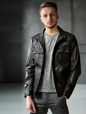 Studded Cuff Modish Genuine Leather Shirt for Men