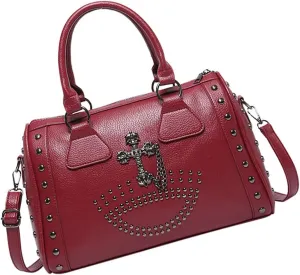Studded Handbag，Punk Styles Skull Handbag Large Capacity Studded Doctor Bag with Adjustable Strap Large Capacity Shoulder Bag for Women