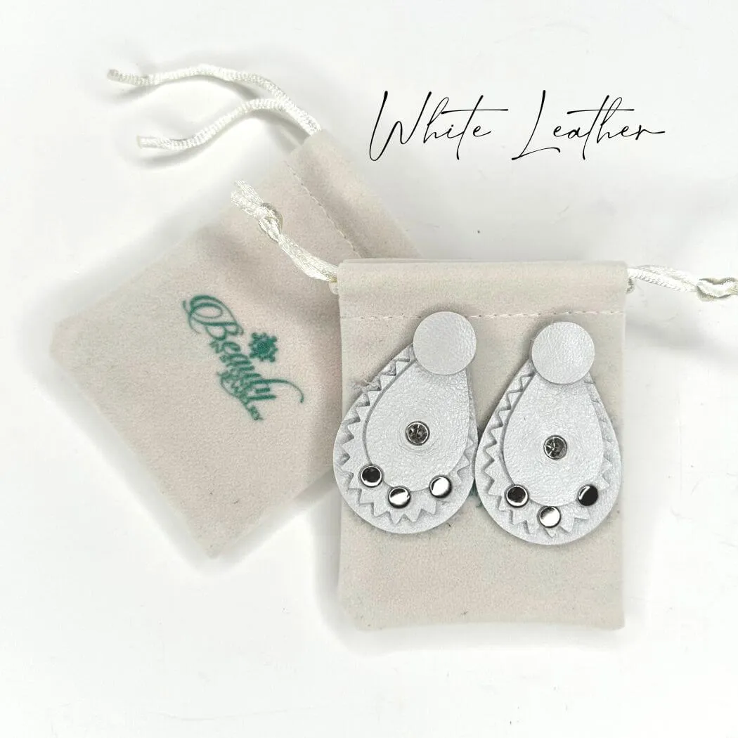 Studded Leather Earrings Layered Teardrop