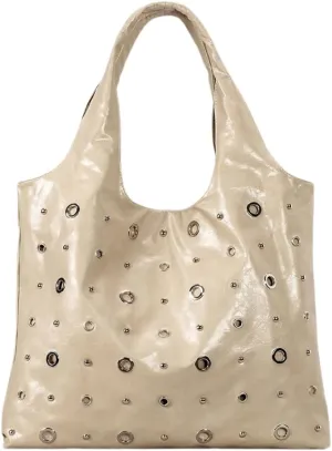 Studded Leather Tote Bag for Women Punk Rock Hobo Bag Grunge Y2k Shoulder Bags Trendy Large Handbags