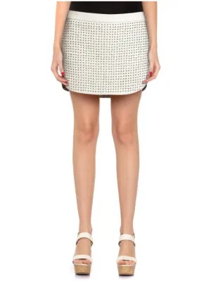Studded Mini Leather Skirt with Back Zippers