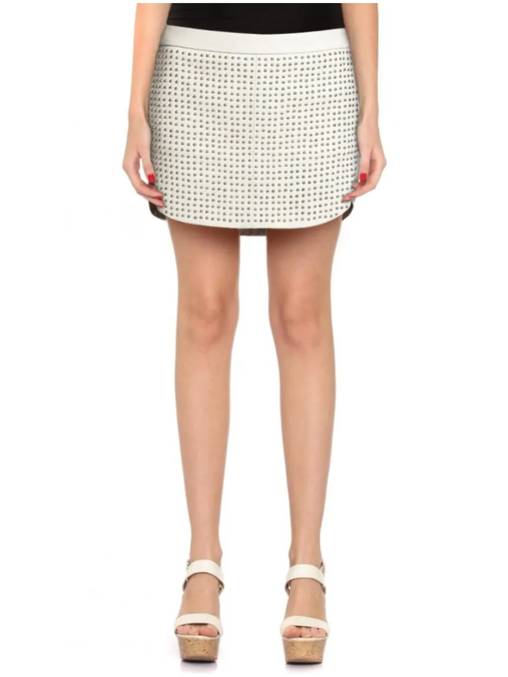 Studded Mini Leather Skirt with Back Zippers