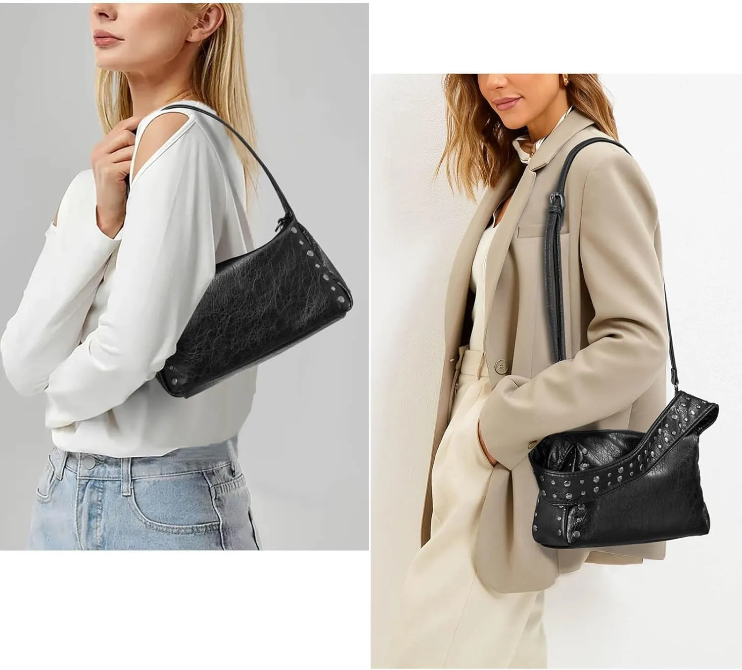 Studded Purse Y2k Purses For Women Black Shoulder Crossbody Bag Cute Trendy Vegan Leather Handbag
