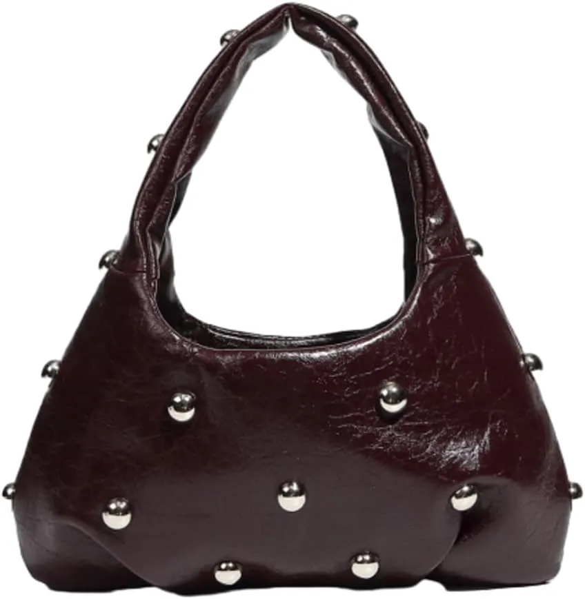 Studded Purses Crescent Shoulder Bag for Women Y2K Crescent Shaped Leather Bag Hobo Handbag Soft Leather Satchel Purse