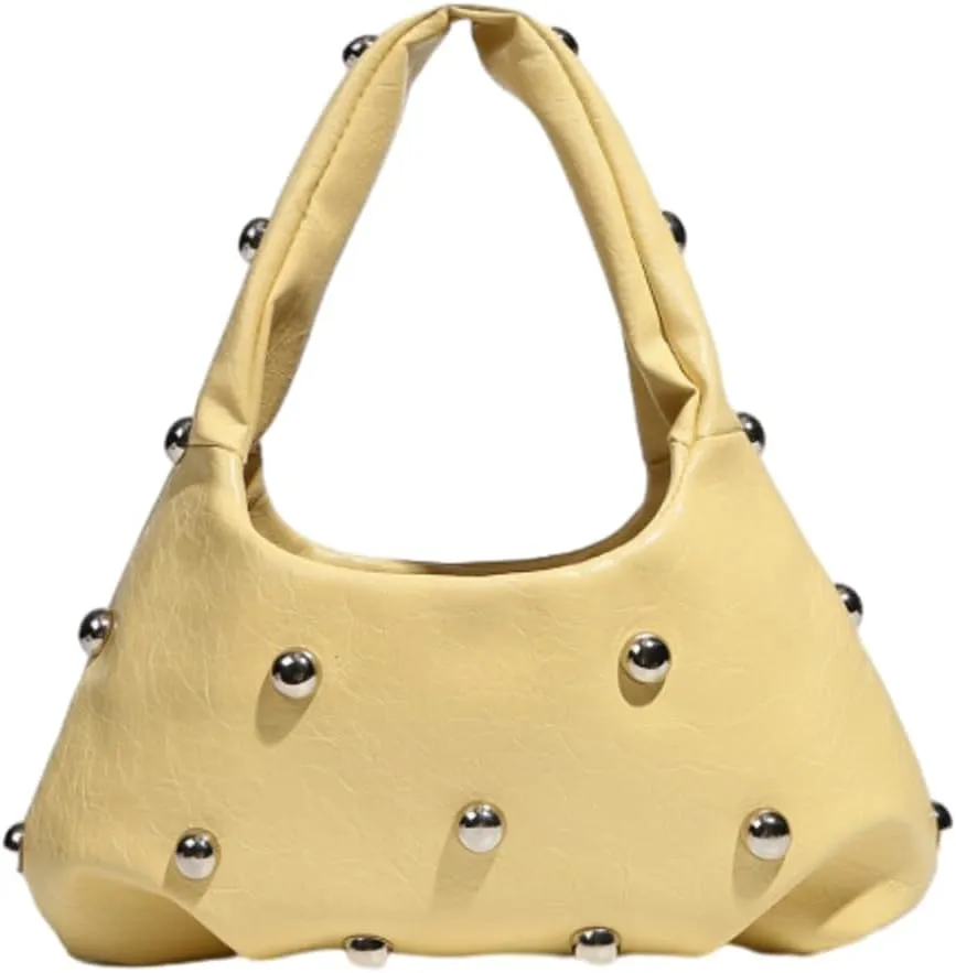 Studded Purses Crescent Shoulder Bag for Women Y2K Crescent Shaped Leather Bag Hobo Handbag Soft Leather Satchel Purse