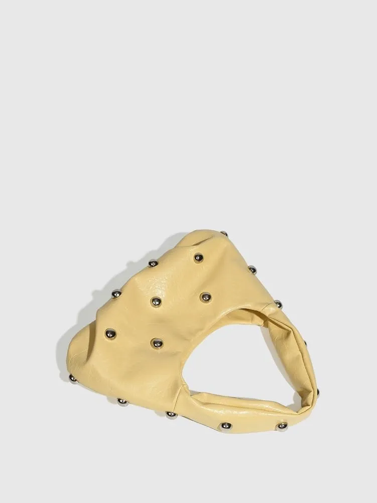 Studded Purses Crescent Shoulder Bag for Women Y2K Crescent Shaped Leather Bag Hobo Handbag Soft Leather Satchel Purse