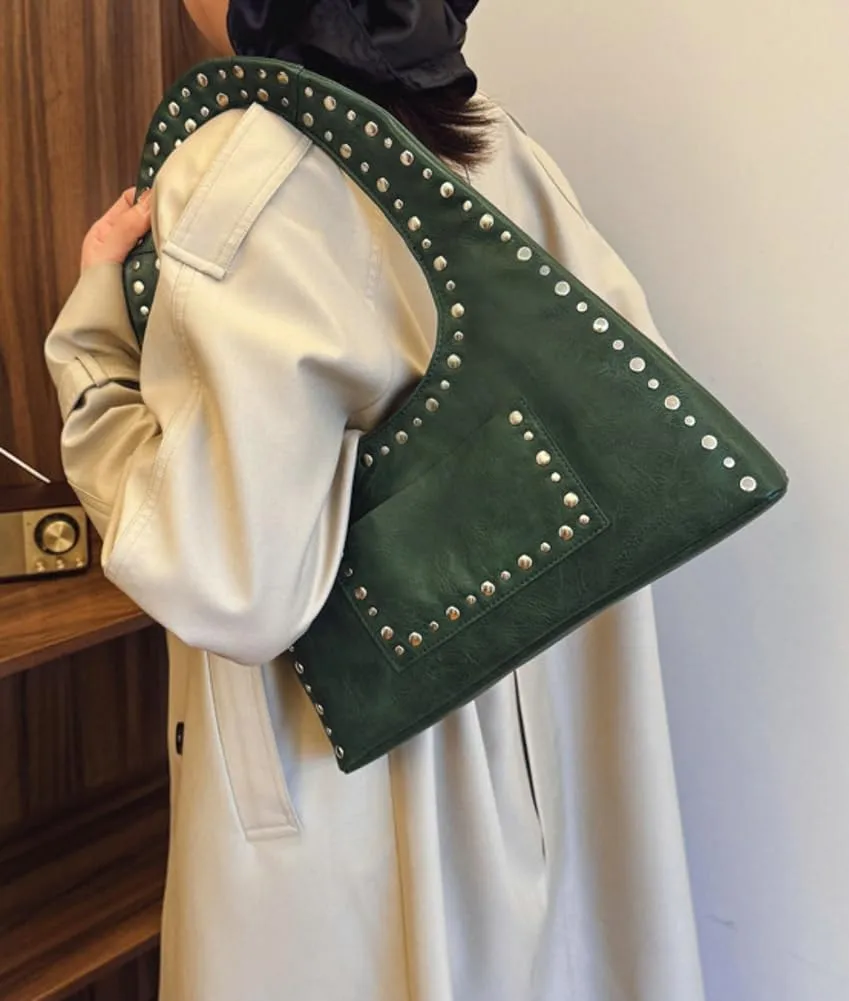 Studded Purses for Women Vegan Leather Handbag Vintage Y2K Tote Purse Stud Crescent Shoulder Bag Underarm Bag 2025