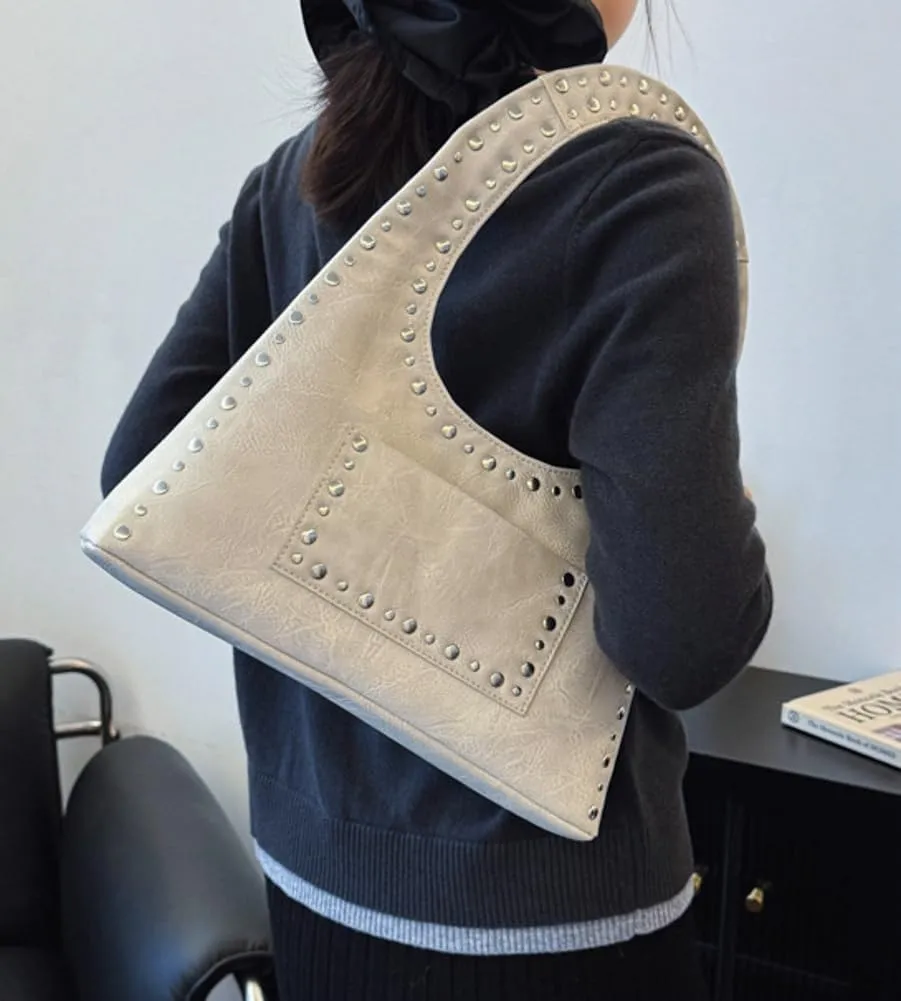 Studded Purses for Women Vegan Leather Handbag Vintage Y2K Tote Purse Stud Crescent Shoulder Bag Underarm Bag 2025