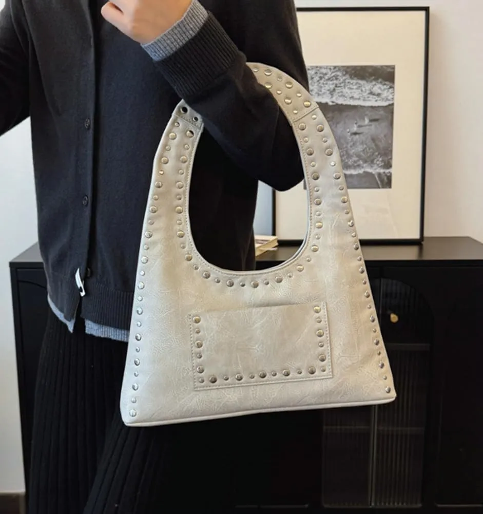 Studded Purses for Women Vegan Leather Handbag Vintage Y2K Tote Purse Stud Crescent Shoulder Bag Underarm Bag 2025