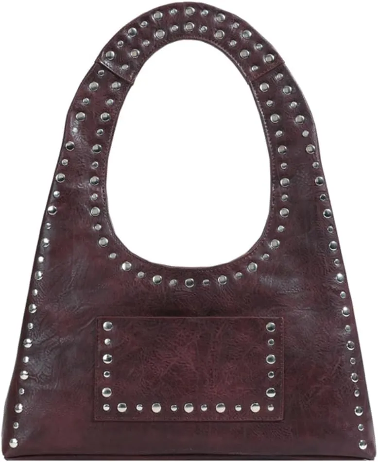 Studded Purses for Women Vegan Leather Handbag Vintage Y2K Tote Purse Stud Crescent Shoulder Bag Underarm Bag 2025