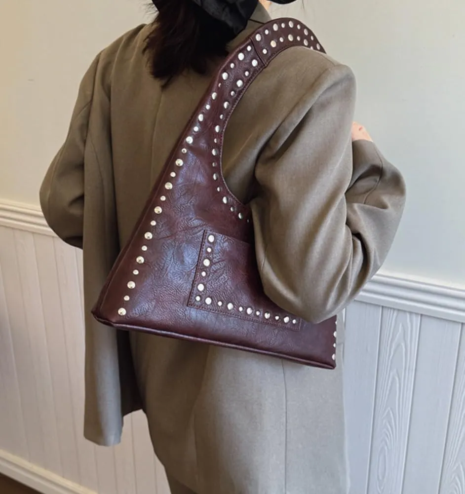 Studded Purses for Women Vegan Leather Handbag Vintage Y2K Tote Purse Stud Crescent Shoulder Bag Underarm Bag 2025