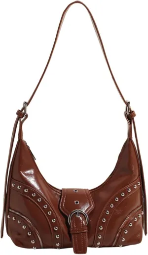 Studded Shoulder Bags Grunge Purse for Women Faux Leather Hobo Purse Y2k Dumpling Bag Summer 2000s Streetwear