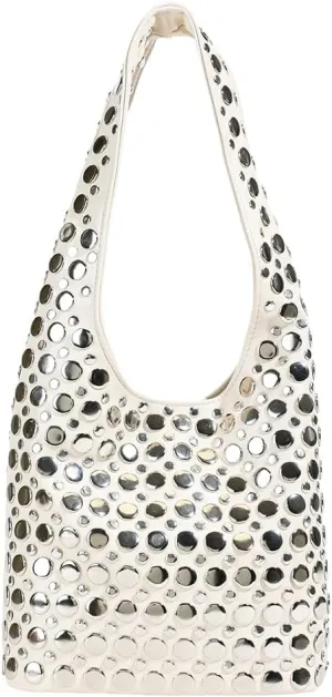 Studded Tote Bag for Women Black Shoulder Bag Y2K Purse Faux Leather Punk Style Hobo Handbag