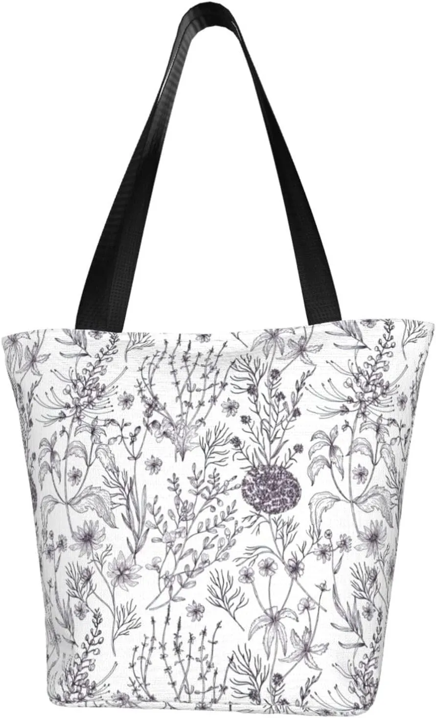 Stylish And Durable Flowering Herbs And Herbaceous Plants Shoulder Bag - Full Print, Large Capacity
