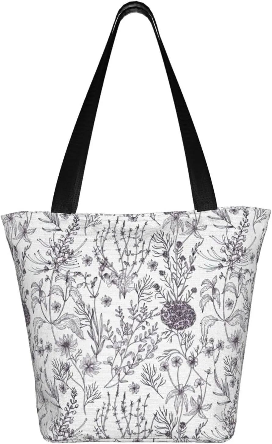 Stylish And Durable Flowering Herbs And Herbaceous Plants Shoulder Bag - Full Print, Large Capacity