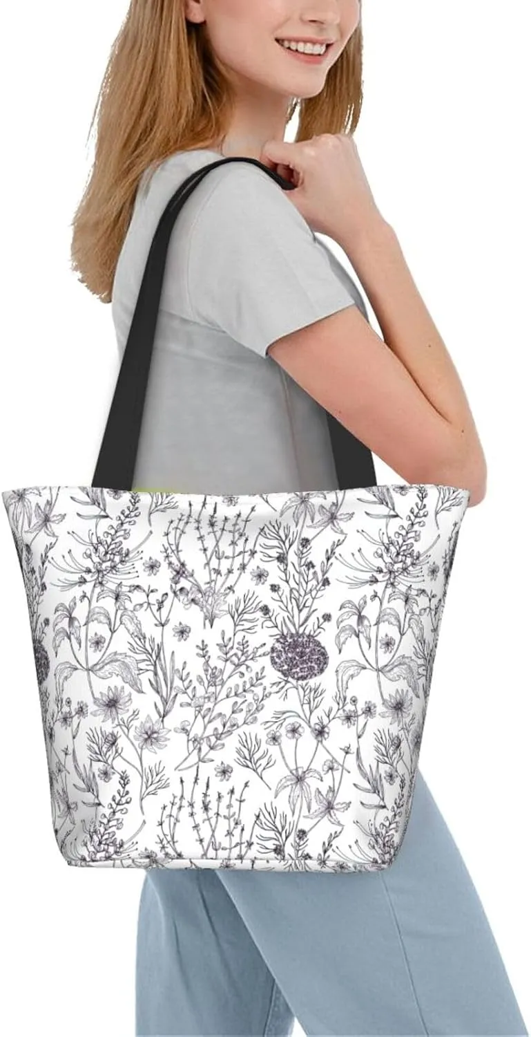 Stylish And Durable Flowering Herbs And Herbaceous Plants Shoulder Bag - Full Print, Large Capacity