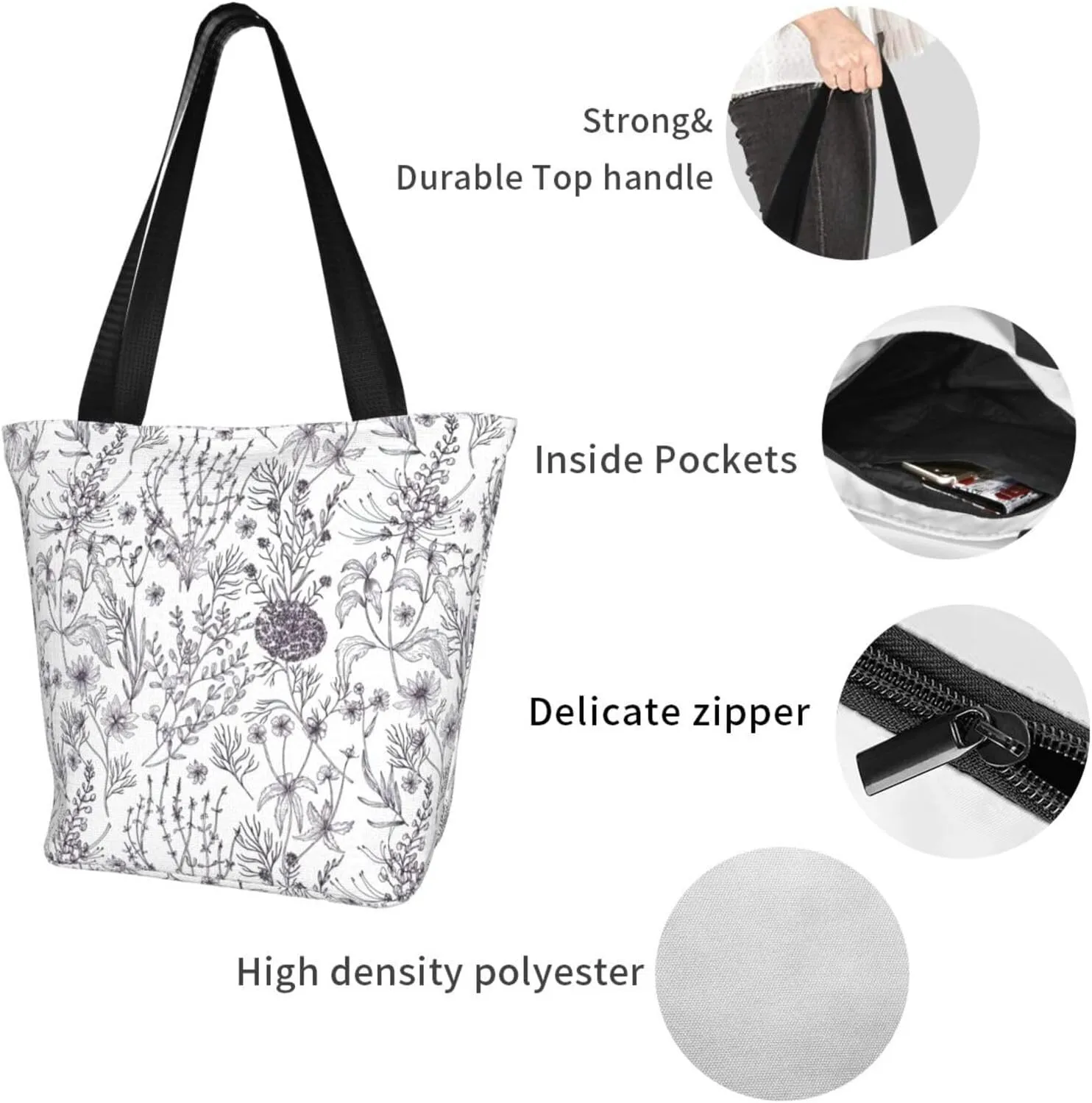 Stylish And Durable Flowering Herbs And Herbaceous Plants Shoulder Bag - Full Print, Large Capacity