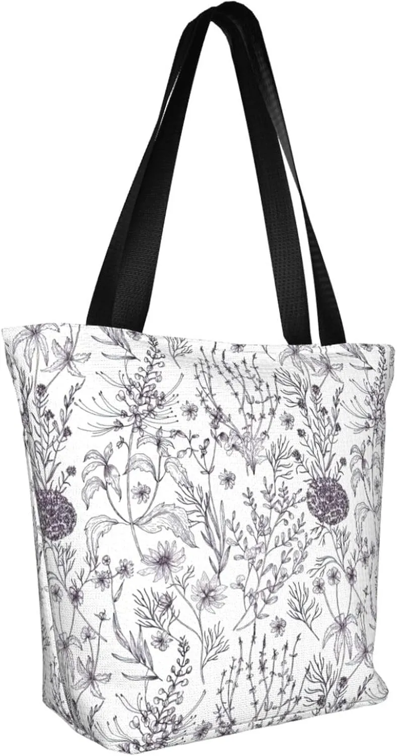 Stylish And Durable Flowering Herbs And Herbaceous Plants Shoulder Bag - Full Print, Large Capacity