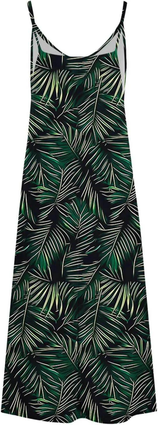 Summer Dresses for Women Boho Floral Print Maxi Sundress Fashion Casual Spaghetti Strap Vacation Outfit