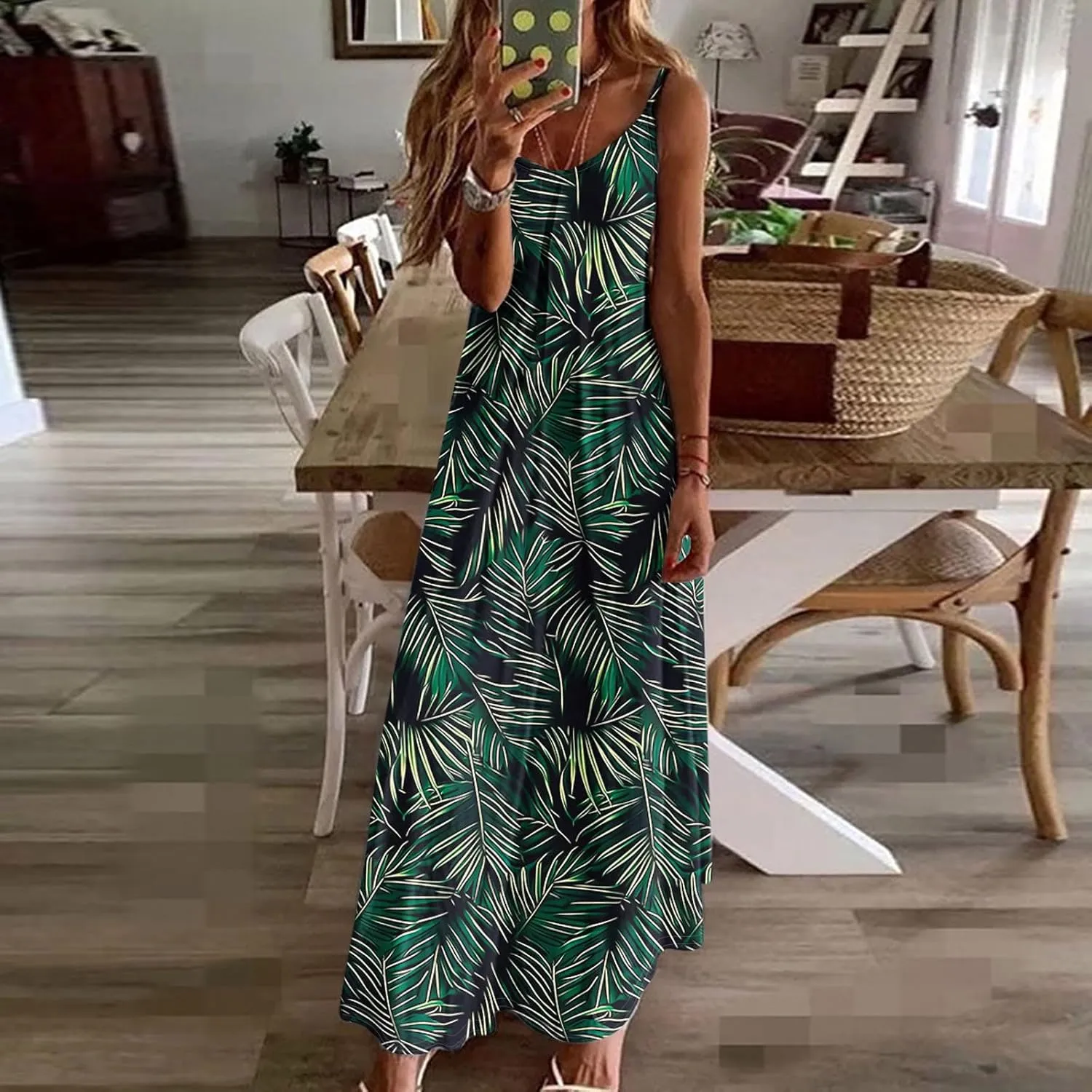 Summer Dresses for Women Boho Floral Print Maxi Sundress Fashion Casual Spaghetti Strap Vacation Outfit