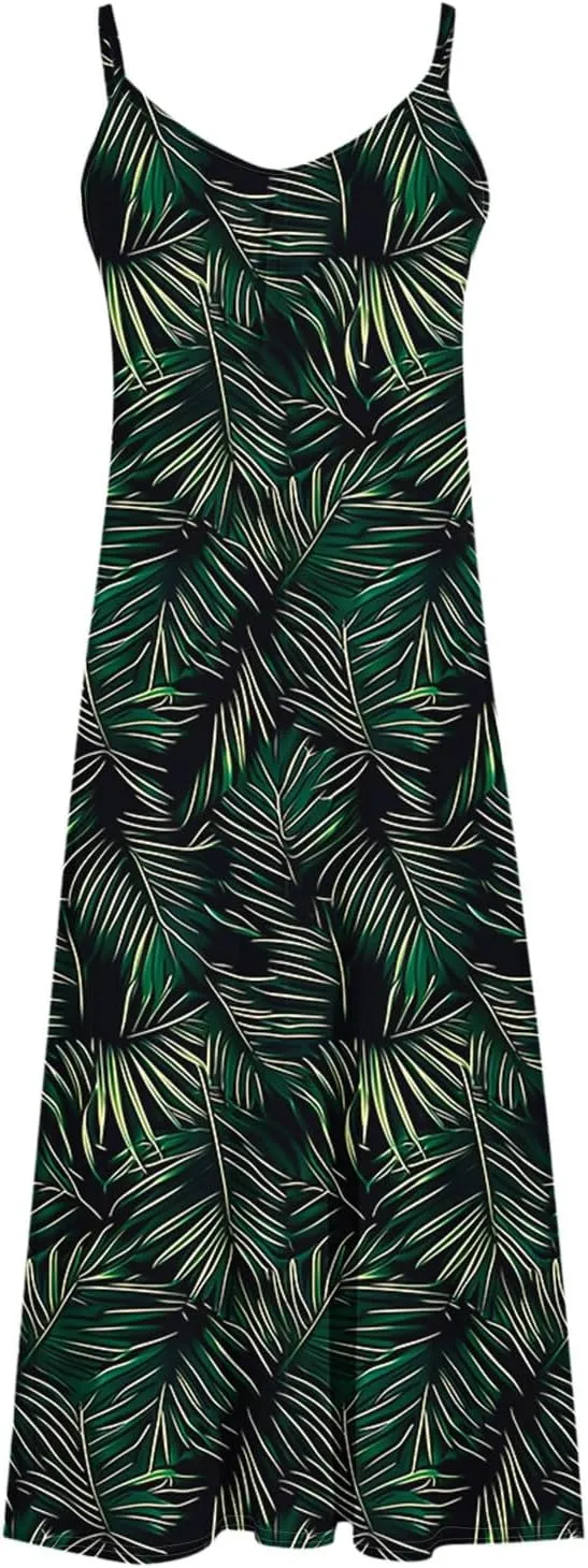 Summer Dresses for Women Boho Floral Print Maxi Sundress Fashion Casual Spaghetti Strap Vacation Outfit