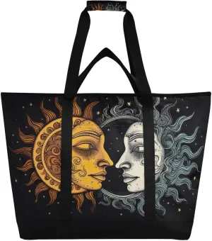 Sun and Moon Reusable Insulated Lunchbox Cooler Bag, Leakproof Kitchen Grocery Bag Collapsible Portable Cooler Tote Bag for Picnic, Camping, Office, Travel