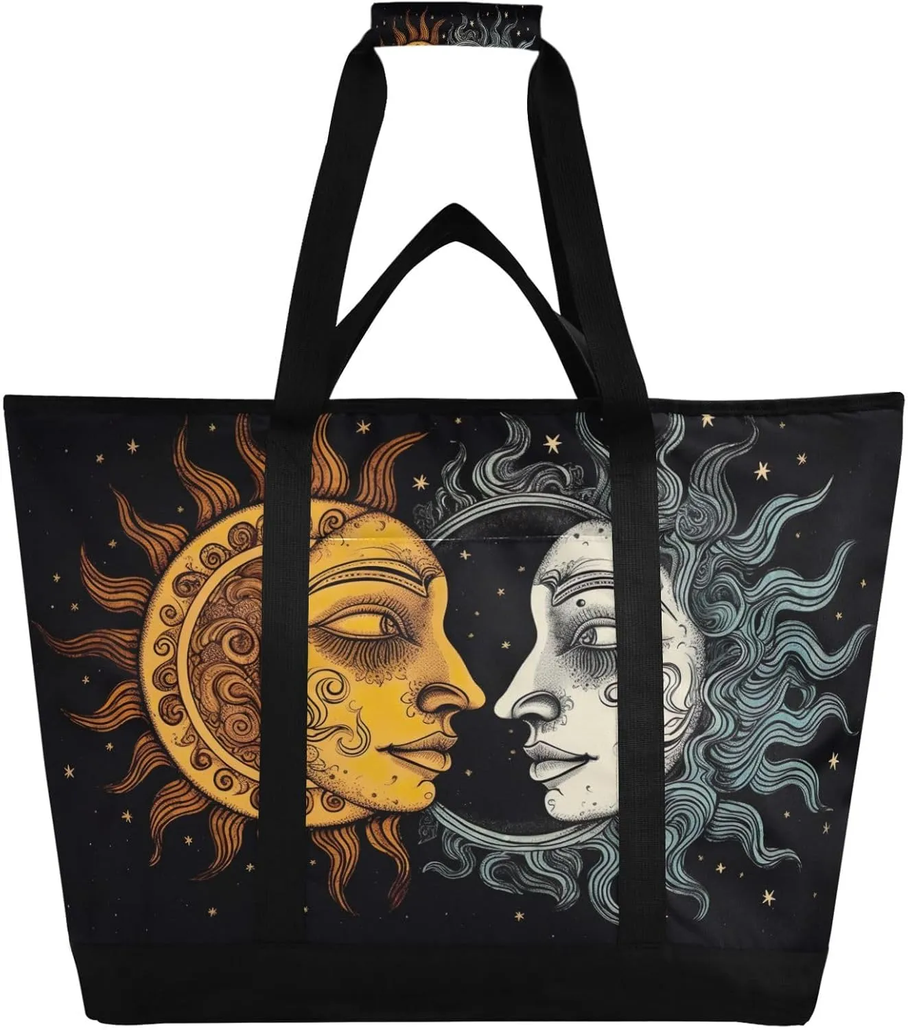 Sun and Moon Reusable Insulated Lunchbox Cooler Bag, Leakproof Kitchen Grocery Bag Collapsible Portable Cooler Tote Bag for Picnic, Camping, Office, Travel