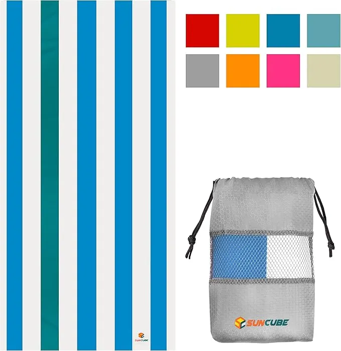 SUN CUBE Microfiber Beach Towel, Quick Dry Sand Free Beach Towel, Lightweight, Compact for Travel Swim Sports Camping, Packable Sand Resistant Towel Adult, Blue 60x30 Inches