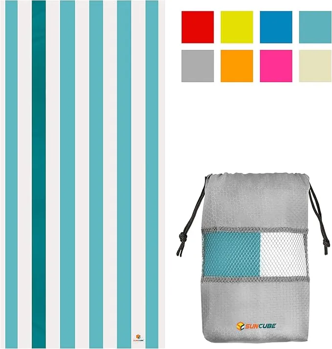SUN CUBE Microfiber Beach Towel, Quick Dry Sand Free Beach Towel, Lightweight, Compact for Travel Swim Sports Camping, Packable Sand Resistant Towel Adult - Light Blue 78x35 Inches