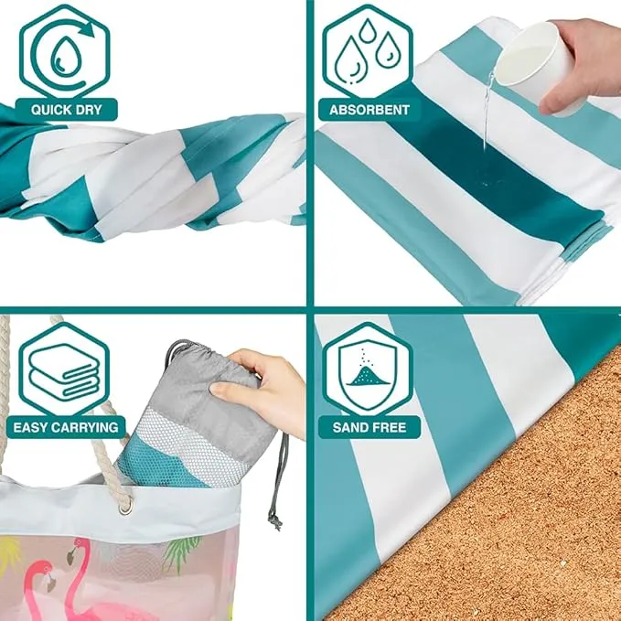 SUN CUBE Microfiber Beach Towel, Quick Dry Sand Free Beach Towel, Lightweight, Compact for Travel Swim Sports Camping, Packable Sand Resistant Towel Adult - Light Blue 78x35 Inches