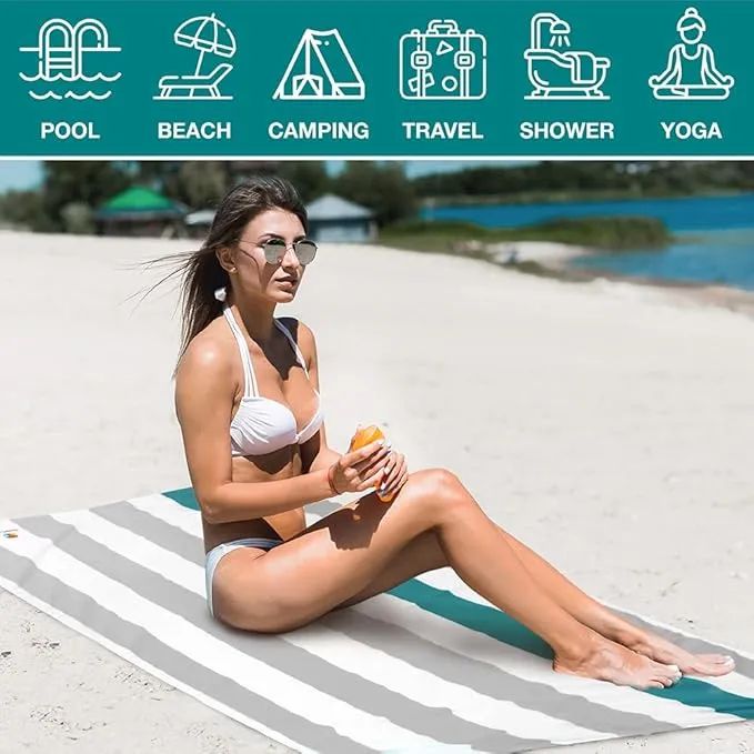 SUN CUBE Microfiber Beach Towel, Quick Dry Sand Free Beach Towel, Lightweight, Compact for Travel Swim Sports Camping, Packable Sand Resistant Towel Adult, Light Grey 60x30 Inches