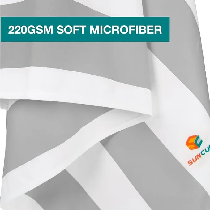 SUN CUBE Microfiber Beach Towel, Quick Dry Sand Free Beach Towel, Lightweight, Compact for Travel Swim Sports Camping, Packable Sand Resistant Towel Adult - Light Grey 78x35 Inches