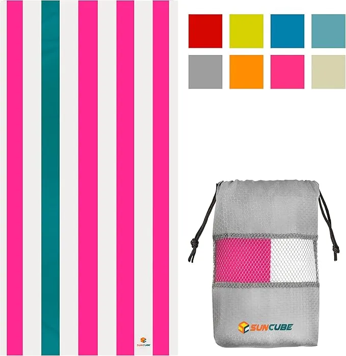 SUN CUBE Microfiber Beach Towel, Quick Dry Sand Free Beach Towel, Lightweight, Compact for Travel Swim Sports Camping, Packable Sand Resistant Towel Adult, Pink 60x30 Inches